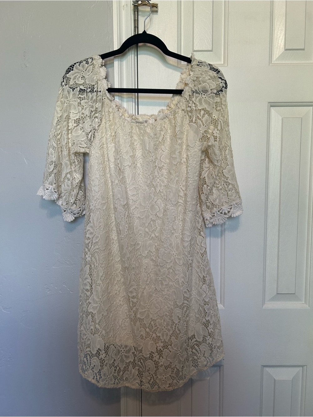 Umgee Cream Lace Off-Shoulder Mini Dress